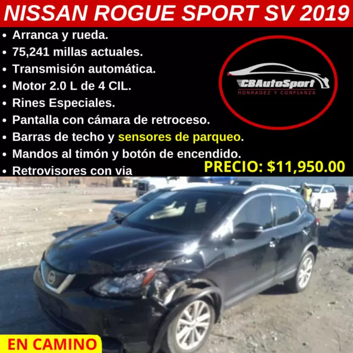 $11,950.00 Nissan Rogue Sport 2019 75241 km Gasolina Automática en San Salvador